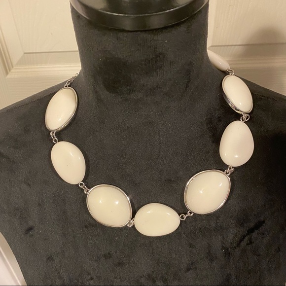 Vintage Milkstone Necklace 90’s Style Silver edge Lady’s Milkstone Neckl… - Picture 1 of 8